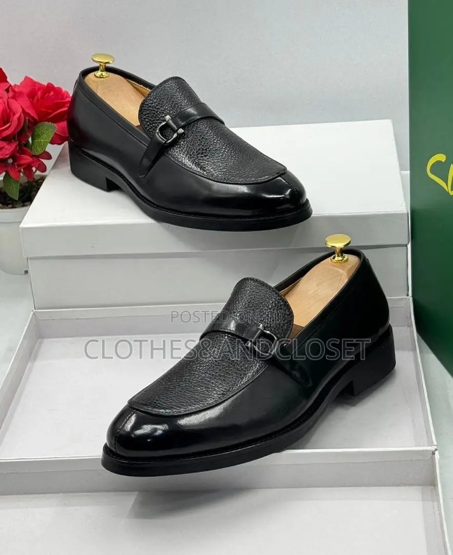 Premium Black Leather Buckle Loafers for Men