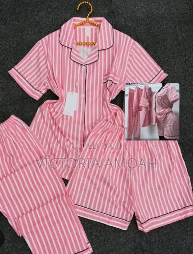 A Pink Striped 3-Piece Pajama Set