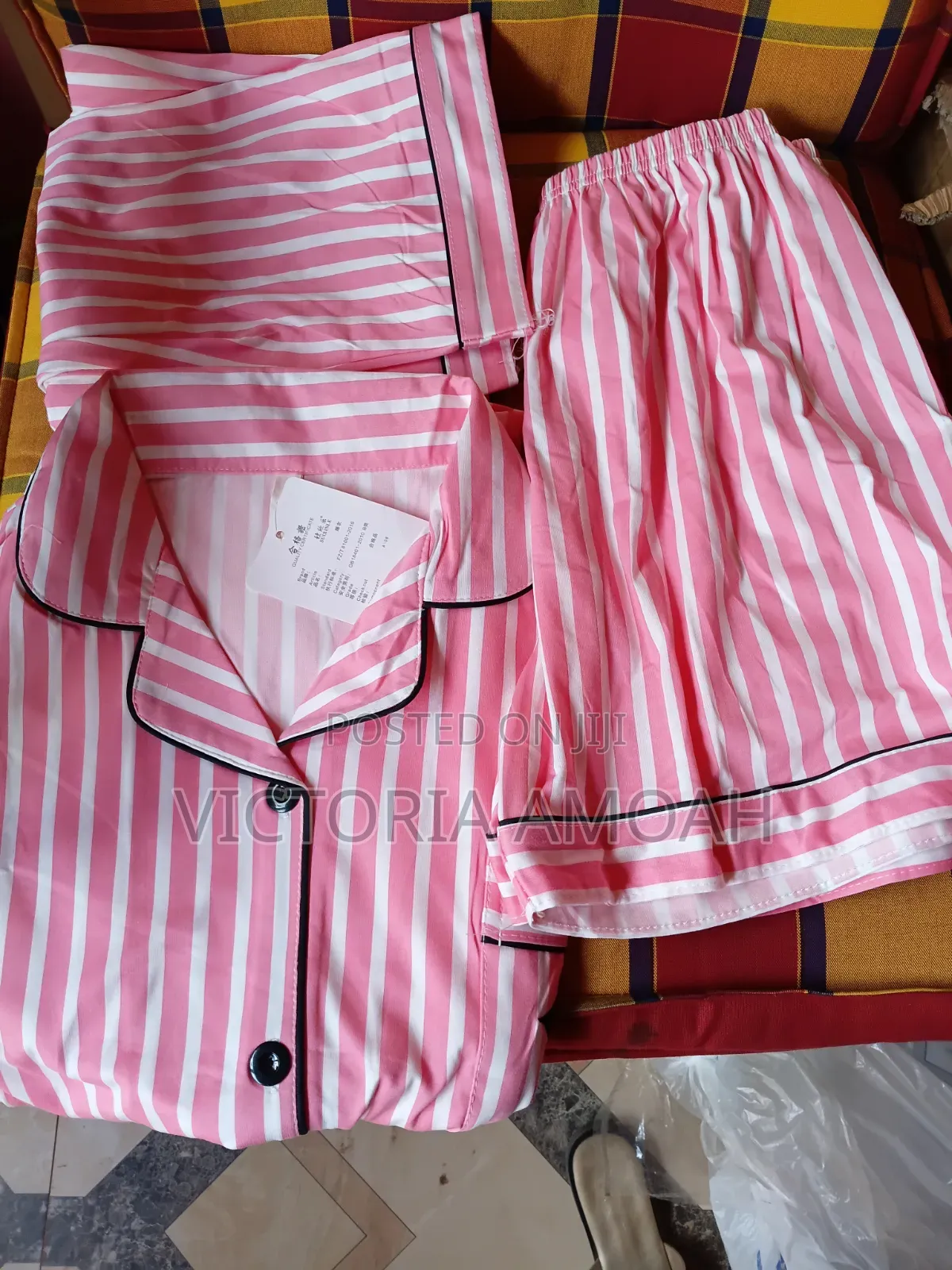 A Pink Striped 3-Piece Pajama Set