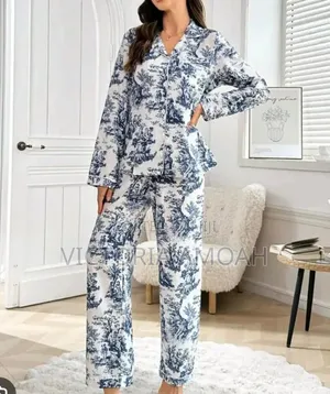 A Blue- And-White Toile De Jouy Print Pajama Set.