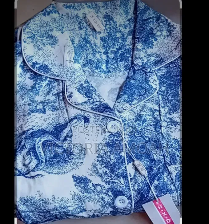 A Blue- And-White Toile De Jouy Print Pajama Set.