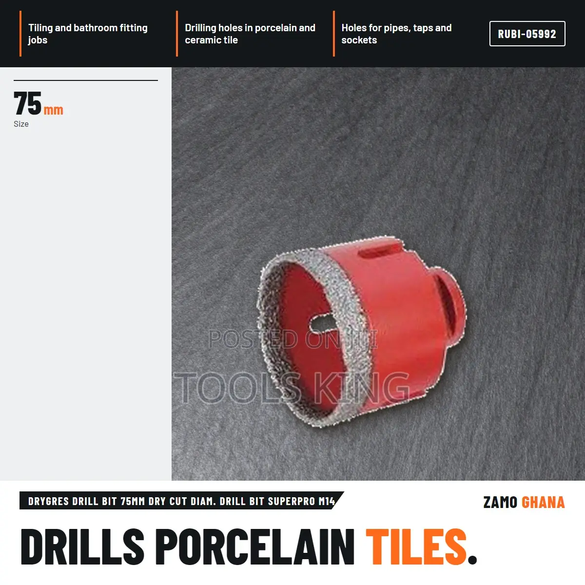 Drygres Drill Bit 75Mm Dry Cut Diam. Drill Bit Superpro M - RUBI-05992