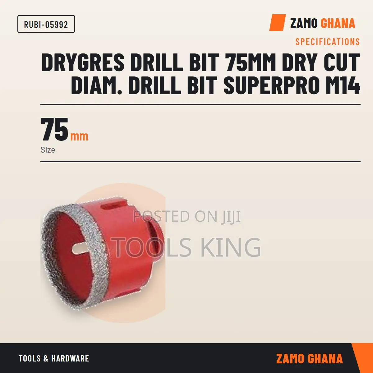 Drygres Drill Bit 75Mm Dry Cut Diam. Drill Bit Superpro M - RUBI-05992