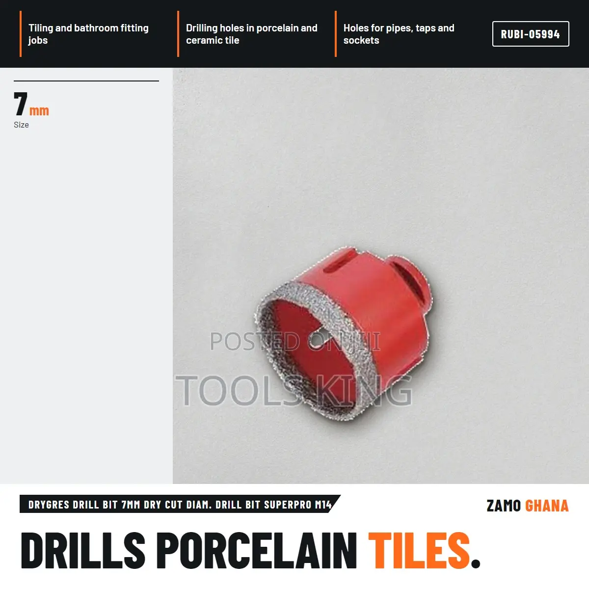 Drygres Drill Bit 7Mm Dry Cut Diam. Drill Bit Superpro M1 - RUBI-05994