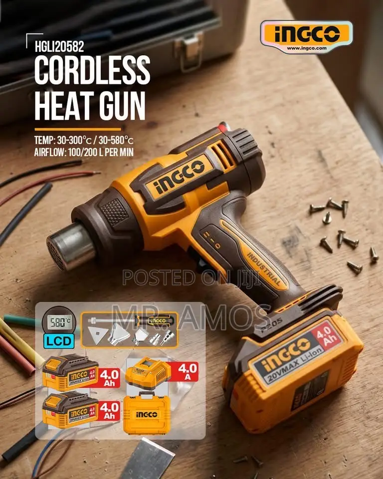 30-580 Degrees Cordless Heat Gun With Display & 5PCs Addons -HGLI20582