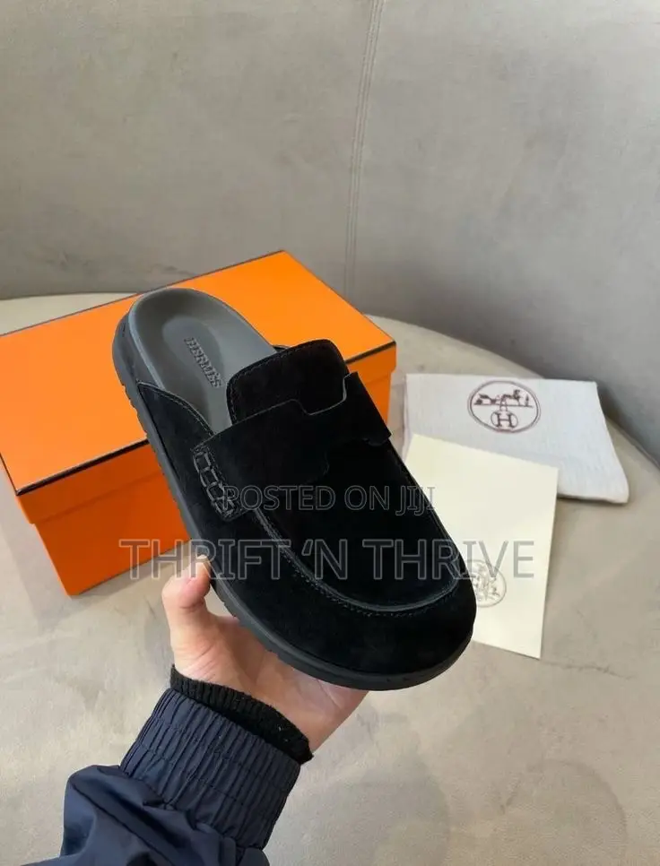 Hermès Suede Calfskin Go Mule in Black