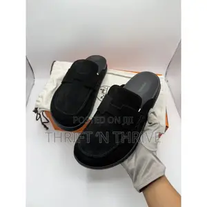 Hermès Suede Calfskin Go Mule in Black