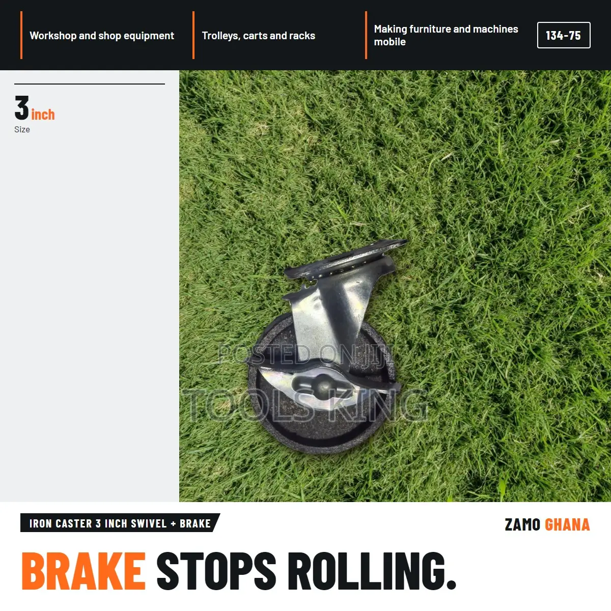 Iron Caster 3 Inch Swivel + Brake - 134-75