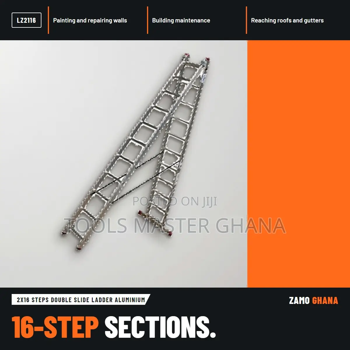 2X16 Steps Double Slide Ladder Aluminium - LZ2116