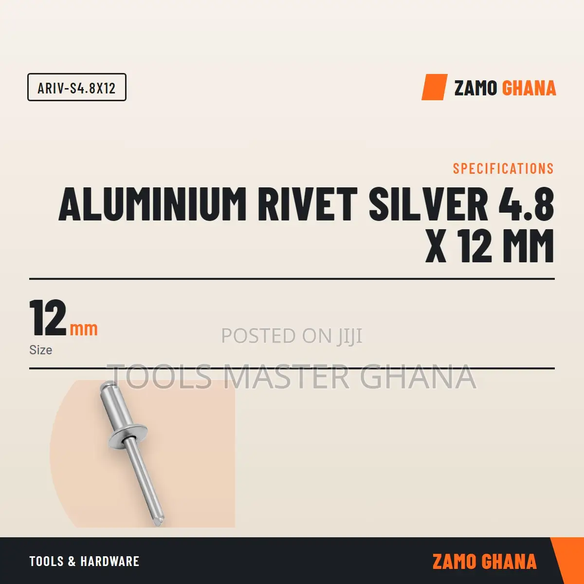 Aluminium Rivet Silver 4.8 X 12 Mm - ARIV-S4.8X12