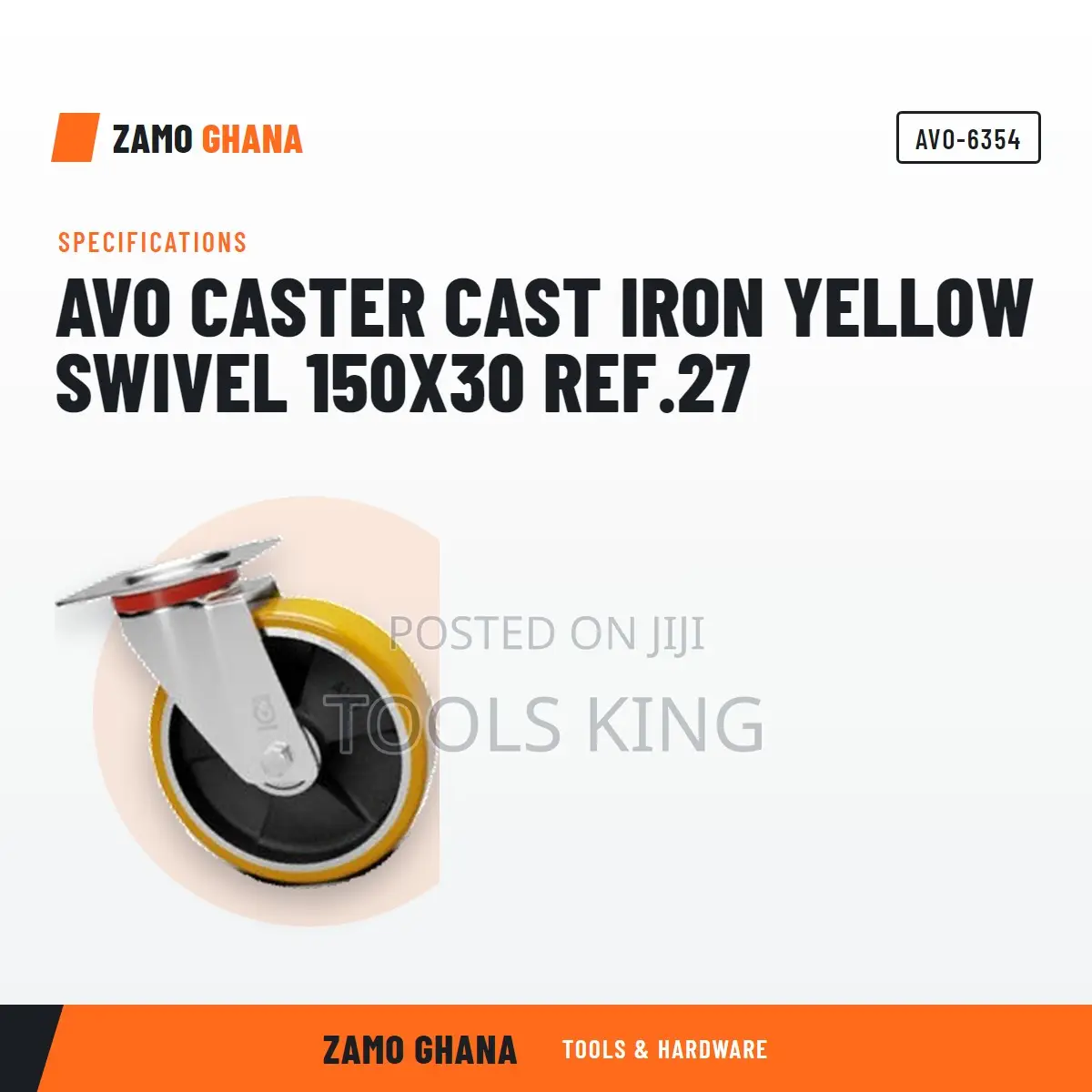 Avo Caster Cast Iron Yellow Swivel 150X30 Ref.27 - AVO-6354