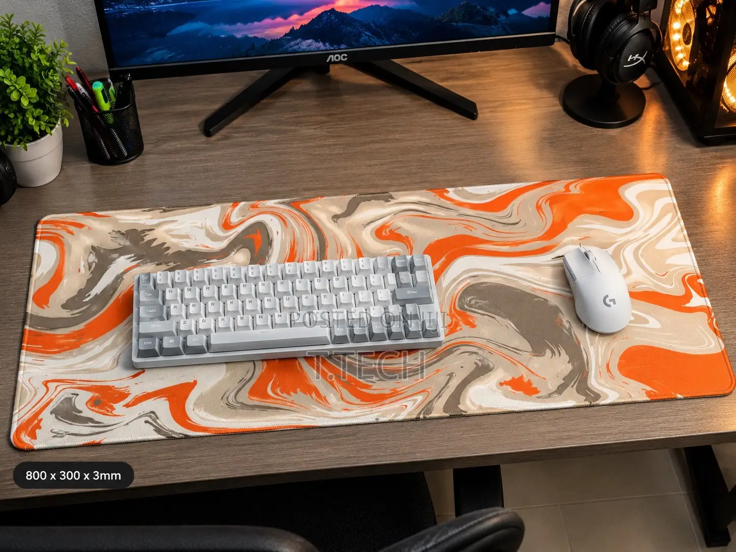 Abstract Marble Extended Desk Mat