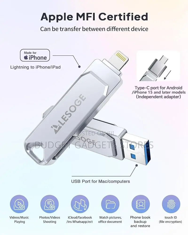 MFi Certified 128GB Flash Drive for iPhone