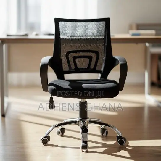 Office Swivel Chair - Black, Mesh Back, Chrome Base