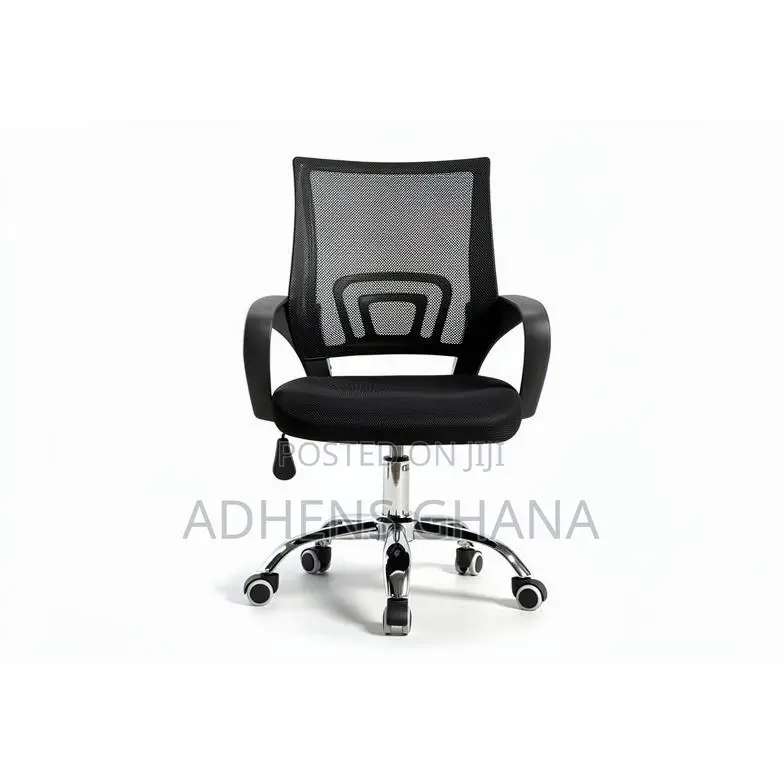 Office Swivel Chair - Black, Mesh Back, Chrome Base