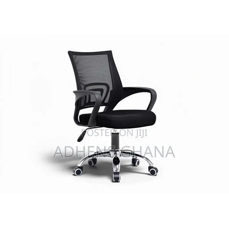 Office Swivel Chair - Black, Mesh Back, Chrome Base