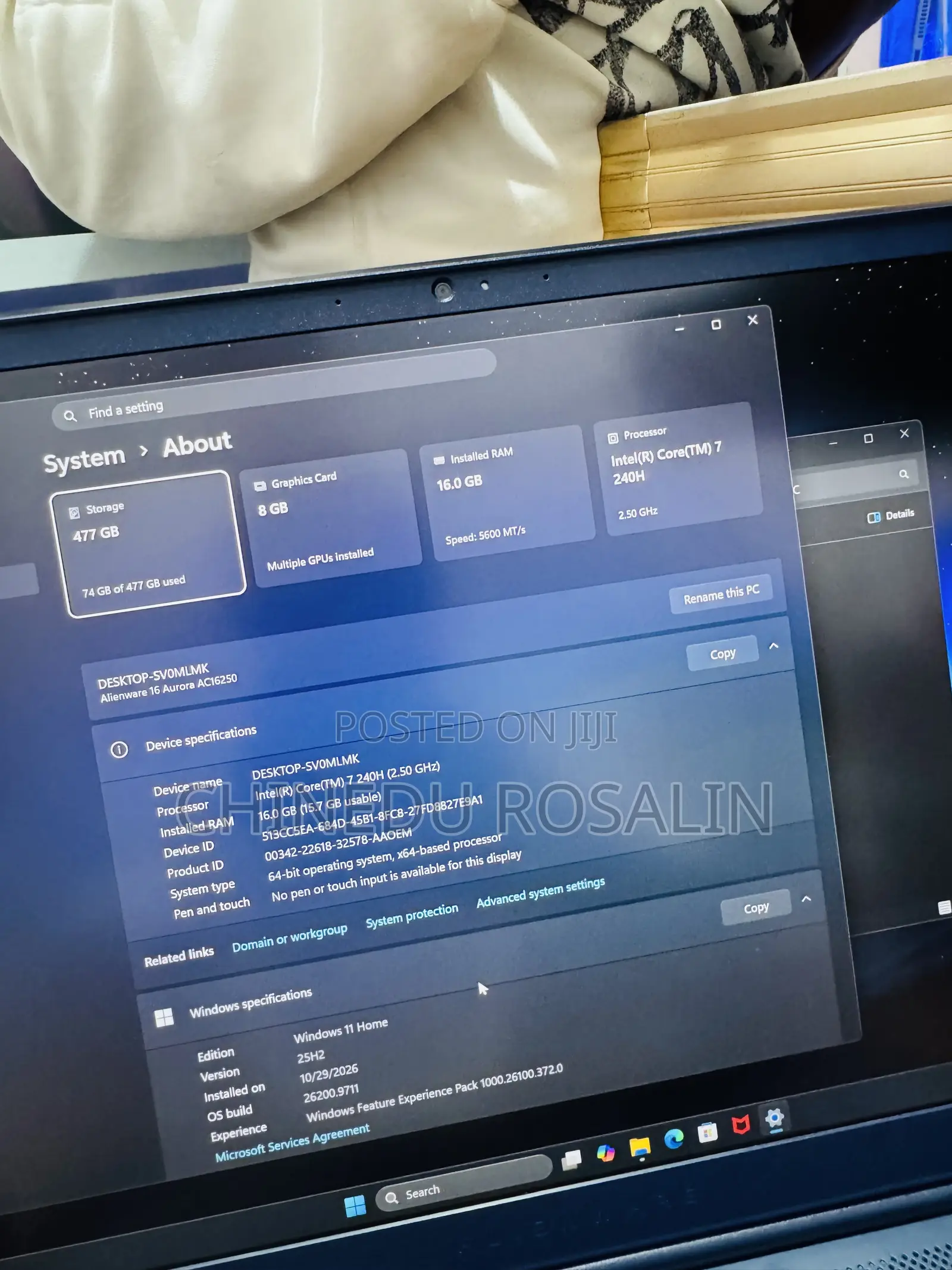 Laptop Dell Alienware Aurora 16 16GB Intel Core 7 SSD 512GB