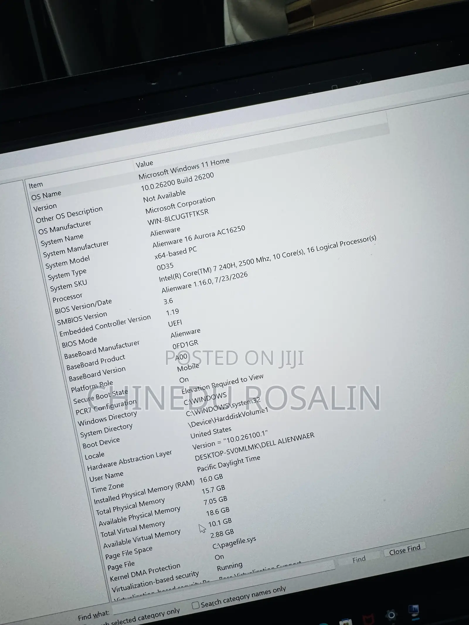 Laptop Dell Alienware Aurora 16 16GB Intel Core 7 SSD 512GB