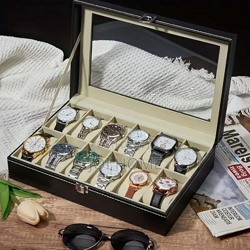 12-Slot Leather Watch and Bracelet Storage Case