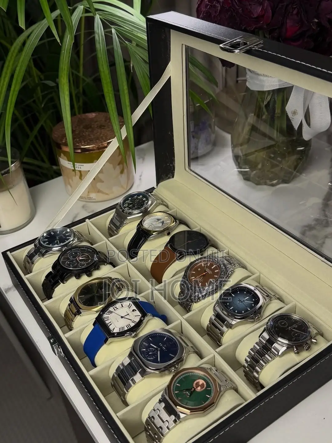 12-Slot Leather Watch and Bracelet Storage Case