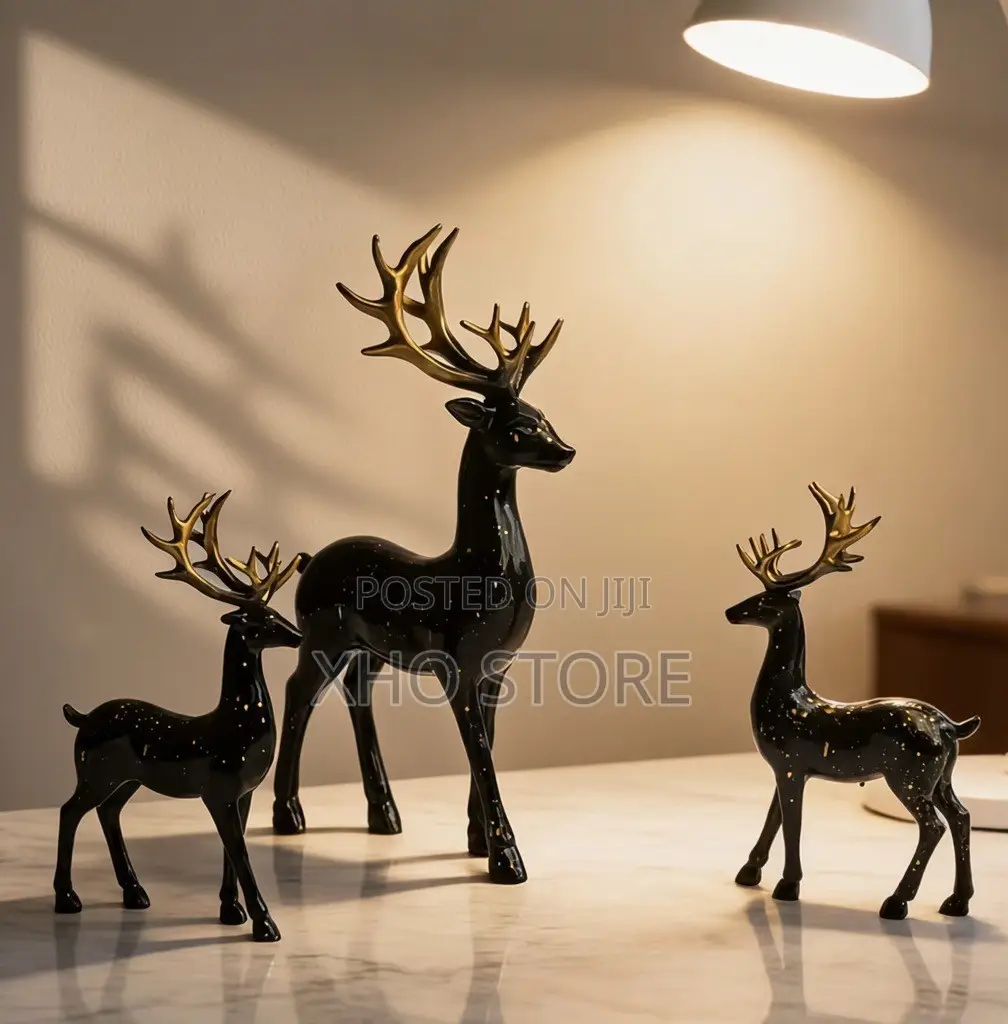 Black Deer Statue Set of 3, Animal Figurines Decor for Home & Office