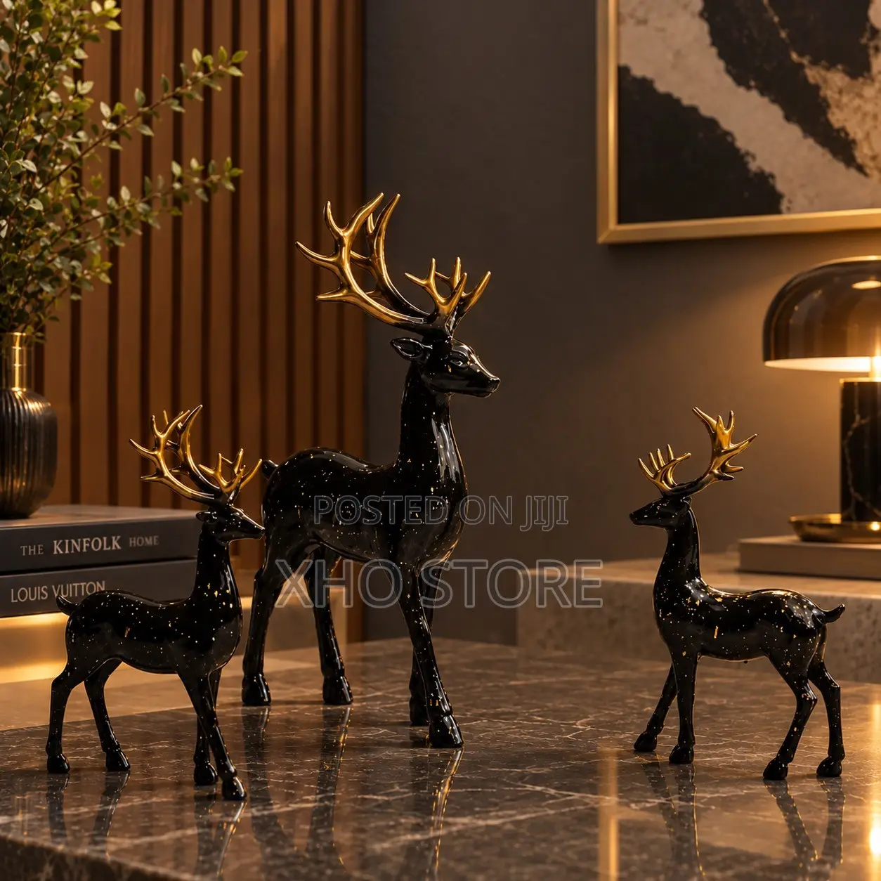Black Deer Statue Set of 3, Animal Figurines Decor for Home & Office