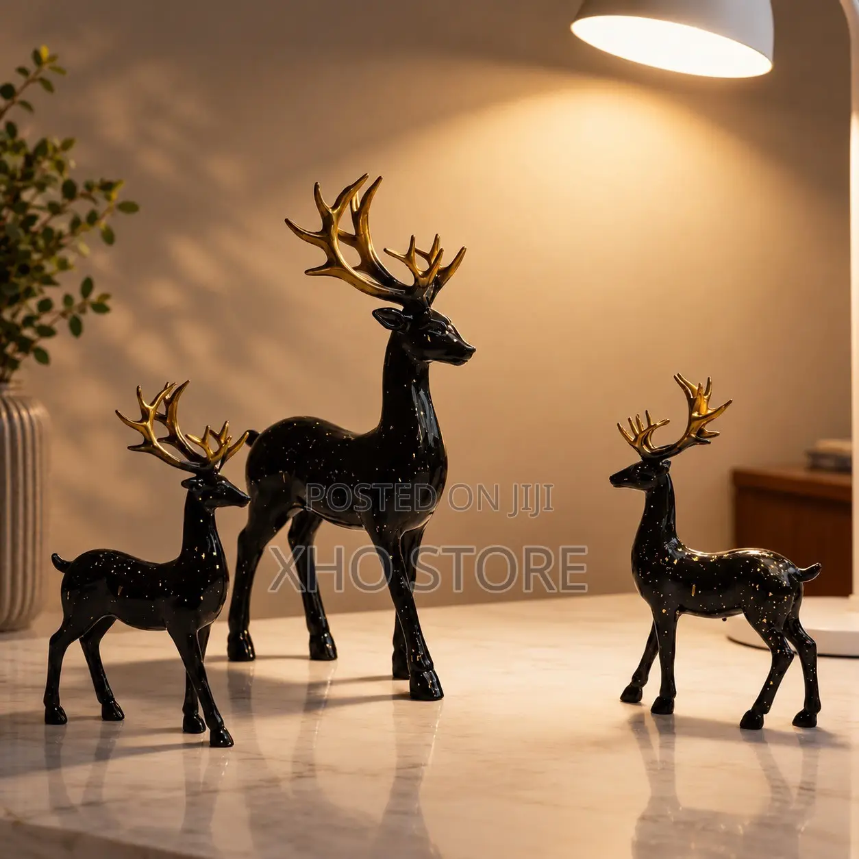 Black Deer Statue Set of 3, Animal Figurines Decor for Home & Office