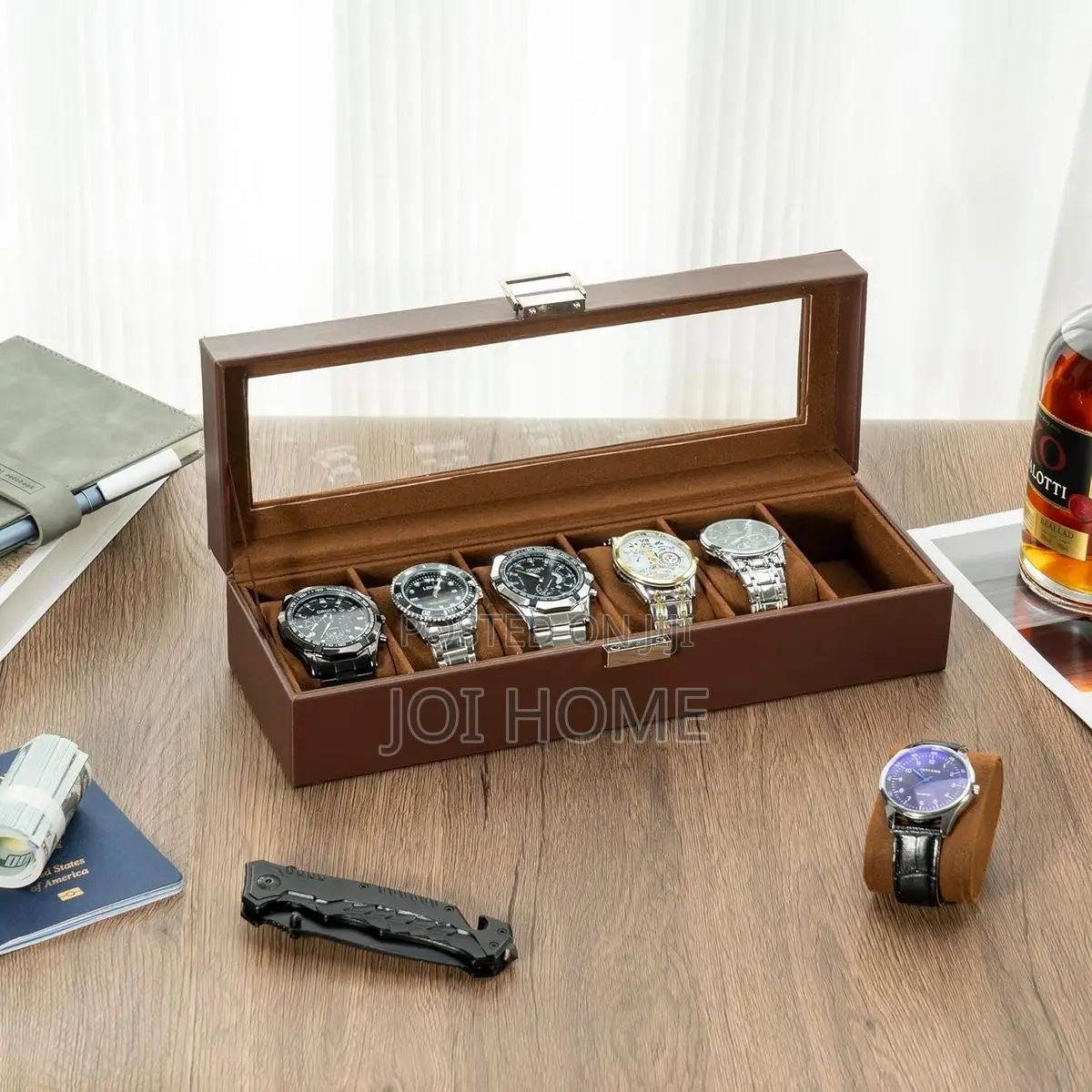 6-Slot Watch and Bracelet Case (Brown)
