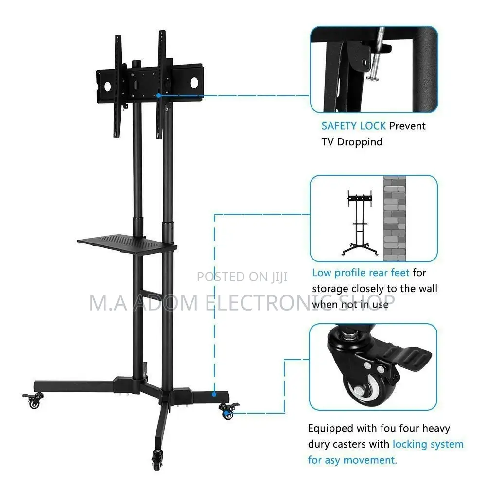 Furniture Rolling TV Cart With 2 TV Mount on Wheels for 70”