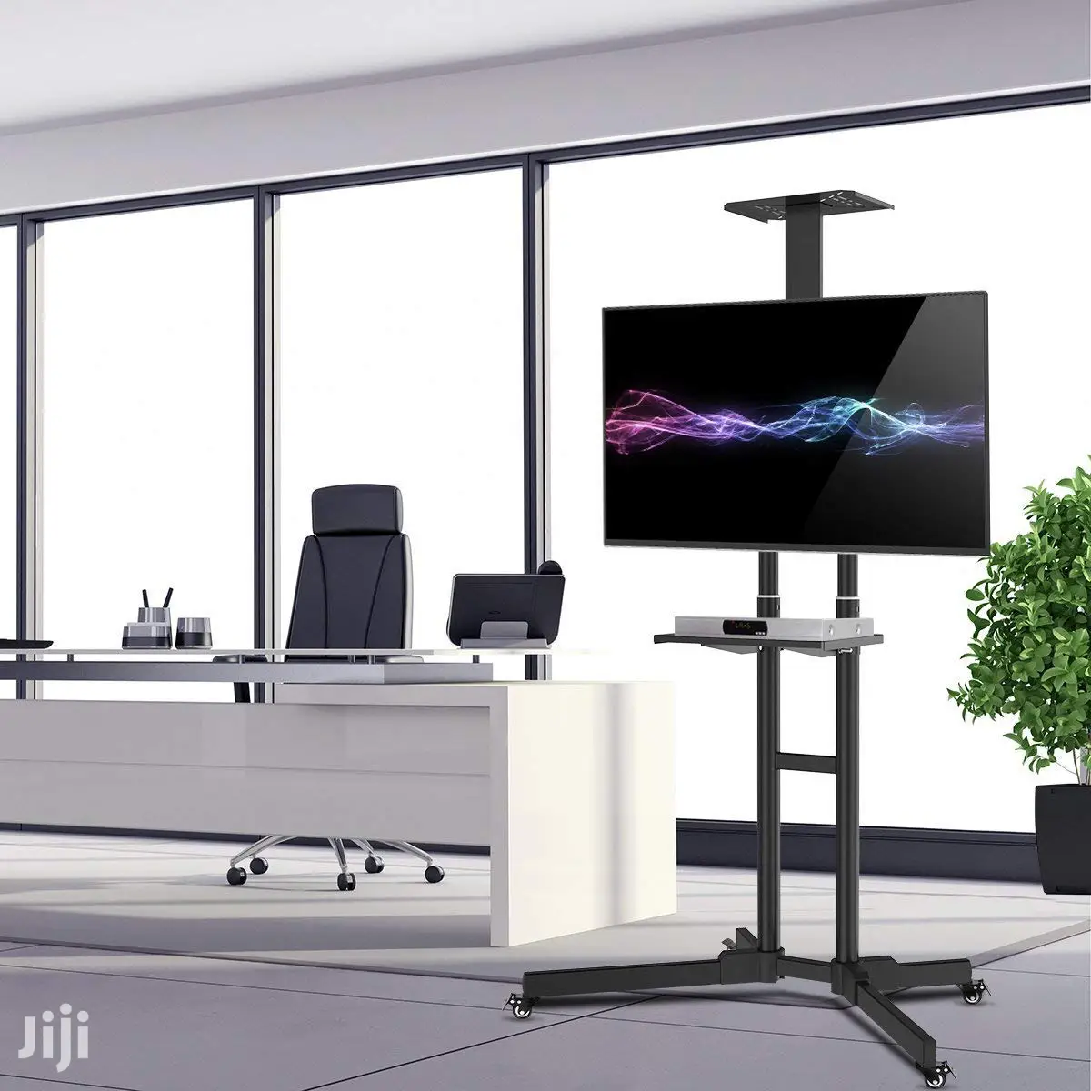 Black Mobile TV Stand Cart Wheels Shelf Floor Stand Mount